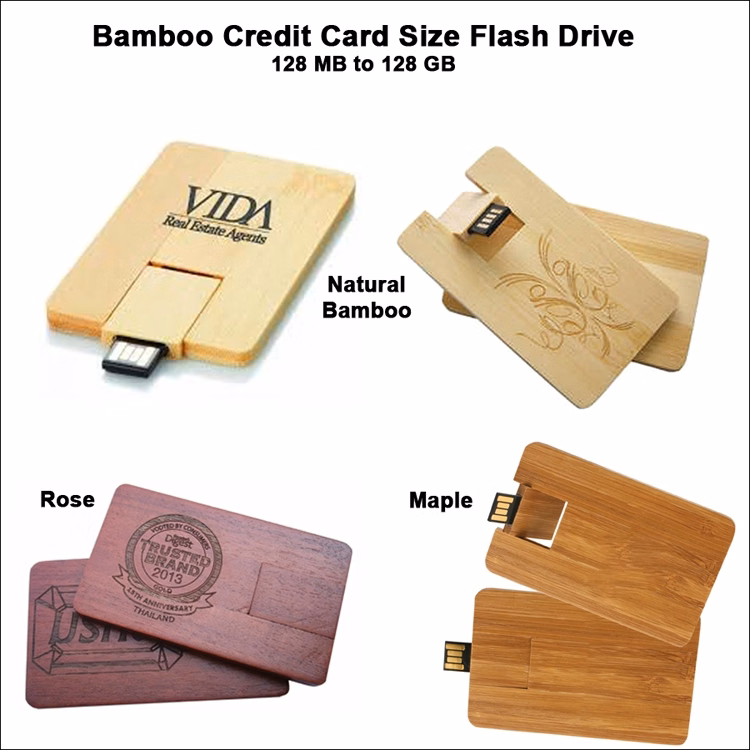 Bamboo Credit Card Size Flash Drive - 2 GB Memory