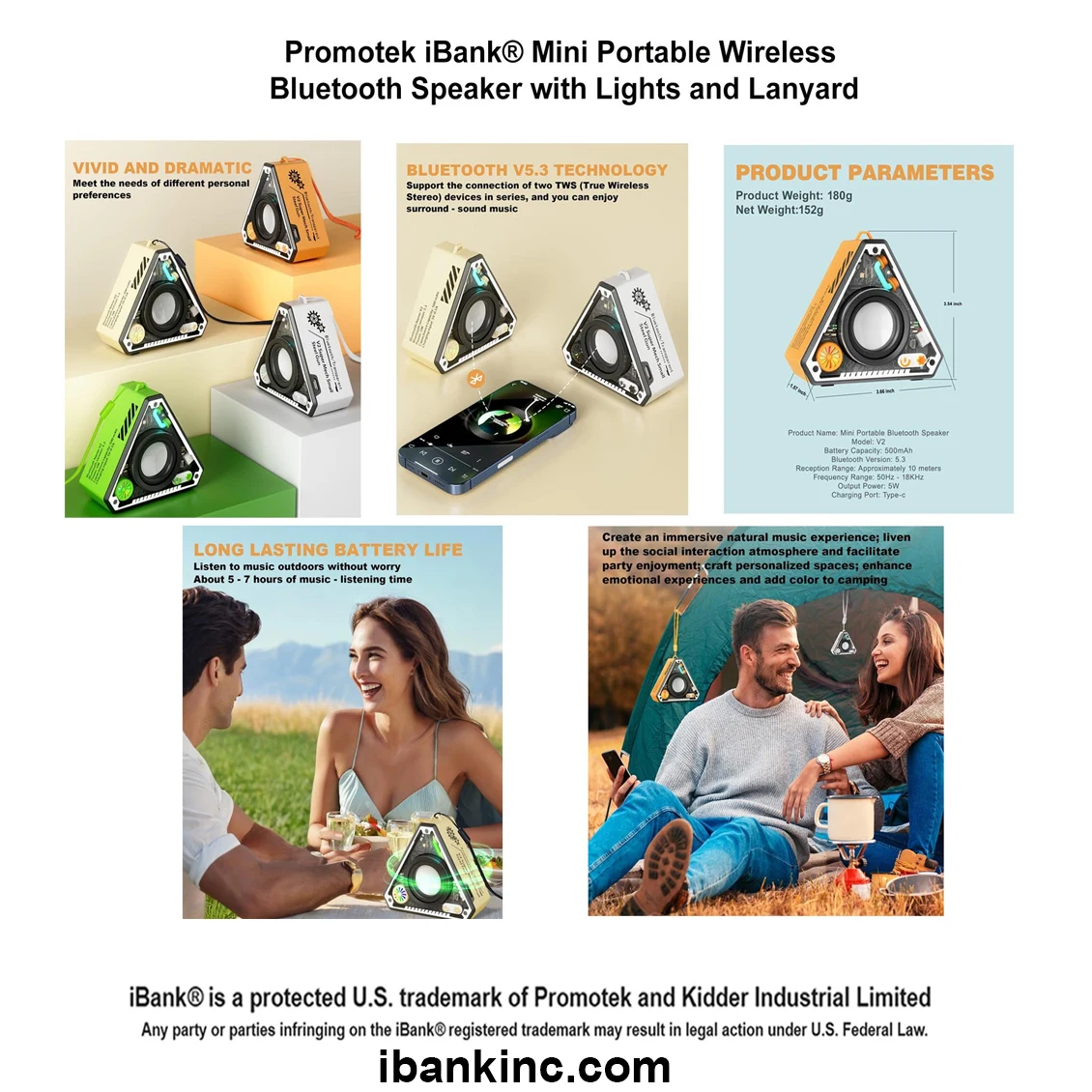 iBank ® Mini Portable Wireless Bluetooth Speaker with Lights and Lanyard 1