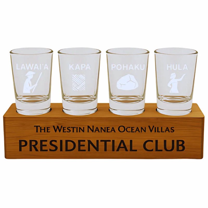 4 Shot Glass Set with Wooden Stand