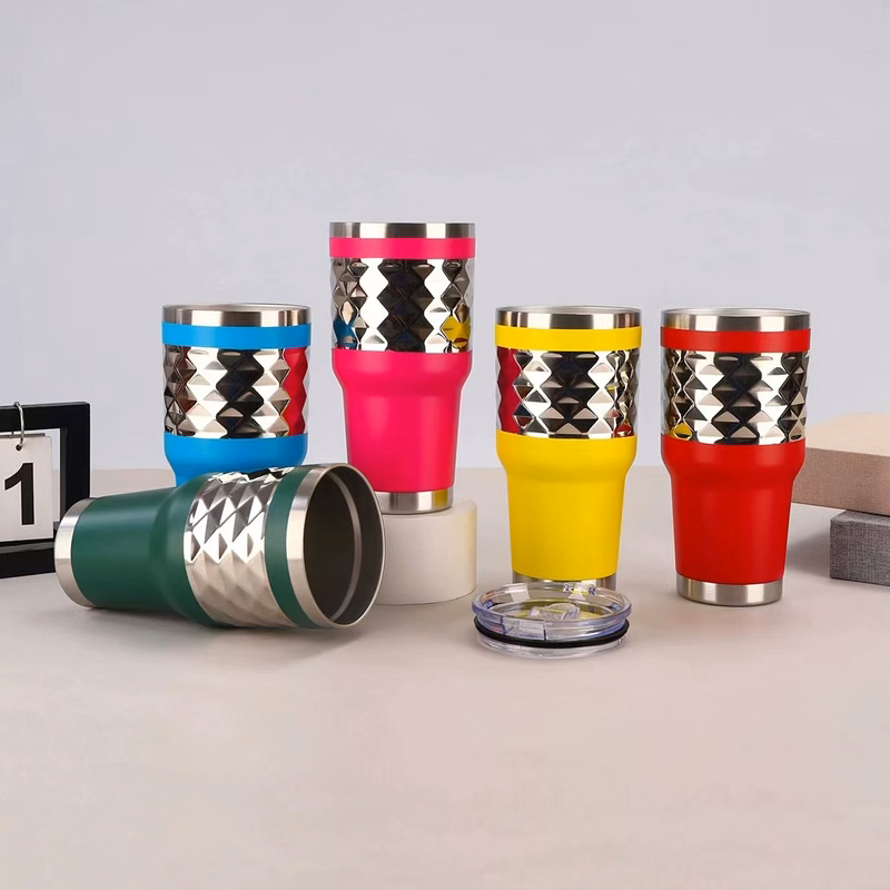 30 Oz Diamond Pattern Stainless Steel Insulated Tumbler