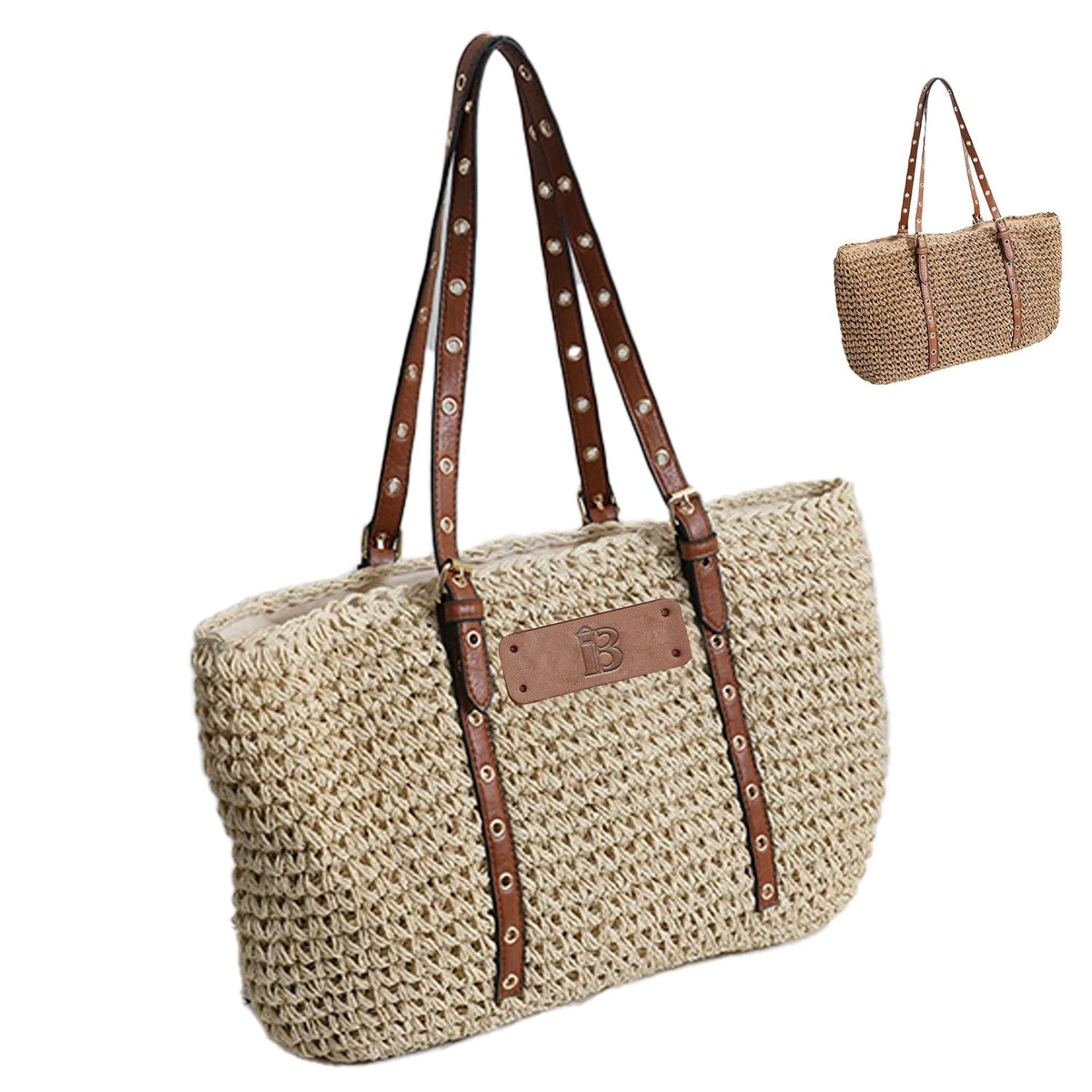 Summer shoulder handheld Straw beach tote bag 1