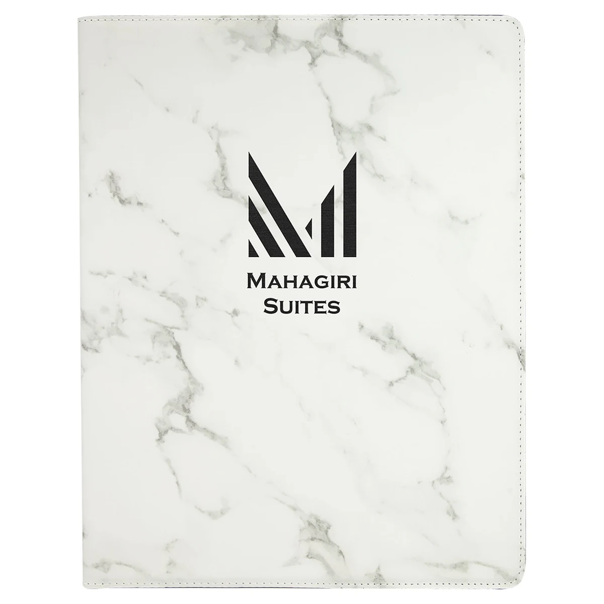 9 1/2" x 12" White Marble Leatherette Portfolio with Notepad 1
