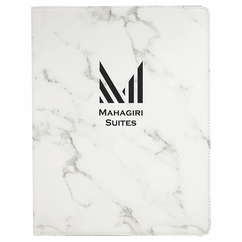 9 1/2" x 12" White Marble Leatherette Portfolio with Notepad