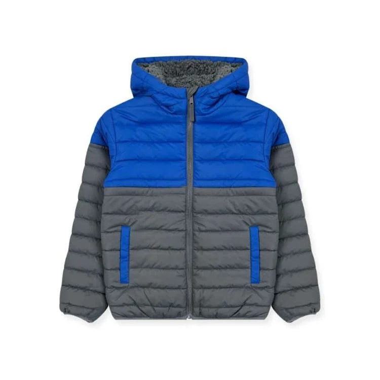 Boys' Hooded Sherpa Lined Colorblock Jacket Royal 4-7 1