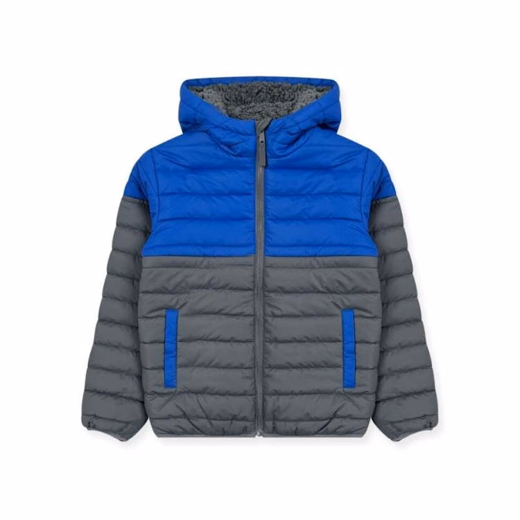 Boys' Hooded Sherpa Lined Colorblock Jacket Royal 4-7