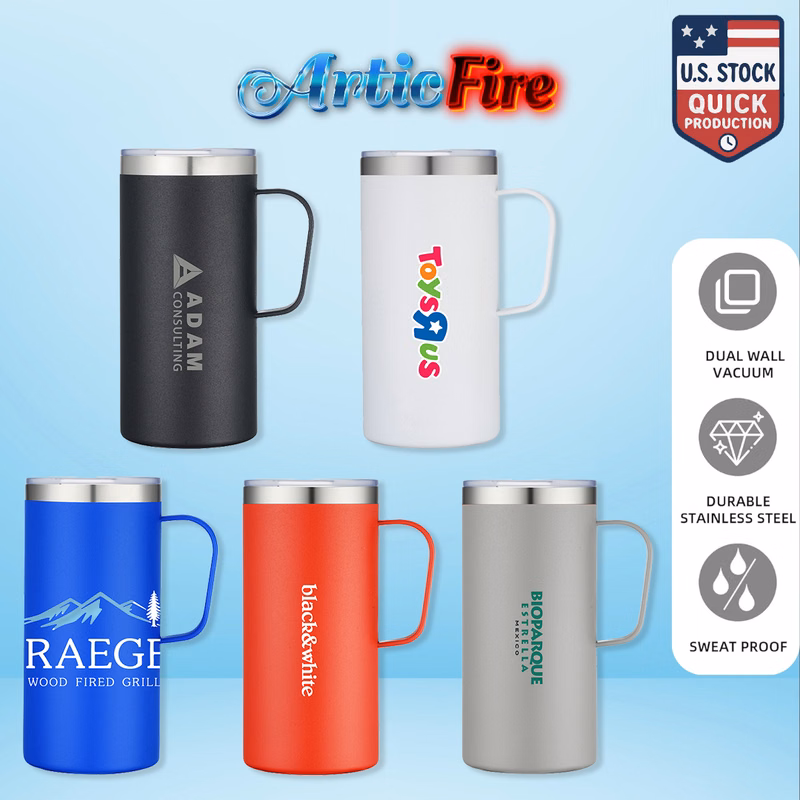 ArticFire 20oz Tall Vacuum Insulated Travel / Camping Mug With Handle