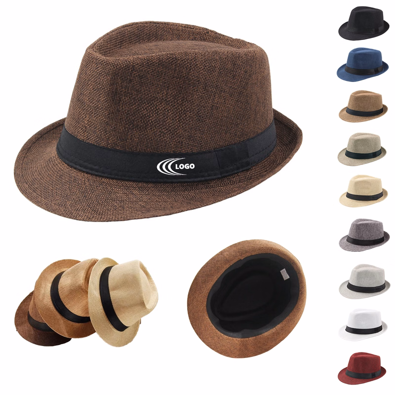 Classic Linen Straw Fedora Hat with Breathable Design