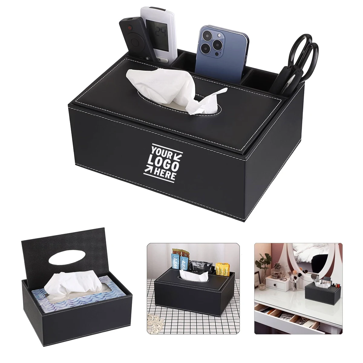 PU Leather Rectangular Tissue Multifunctional Tissue Stationery Remote Control Box Holder Cover 1