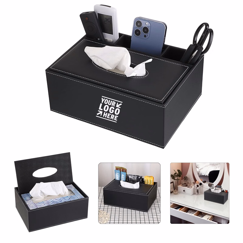 PU Leather Rectangular Tissue Multifunctional Tissue Stationery Remote Control Box Holder Cover