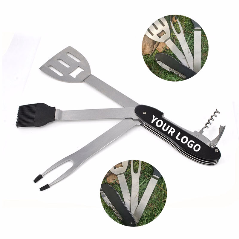 Foldable Grill Multi Tool With Spatula Fork Brush Opener 10.6"