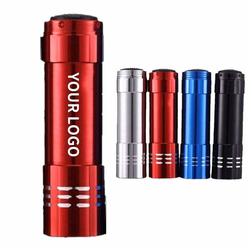 Mini Aluminum Flashlight 9LED with Silicone Button