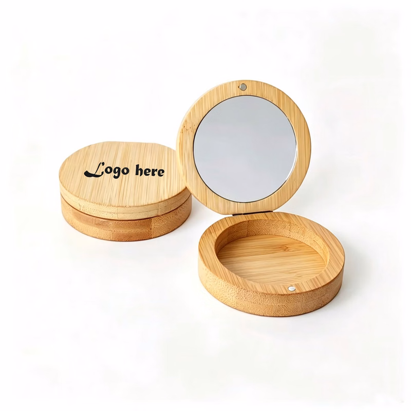 Round Bamboo Magnetic Makeup Storage Case