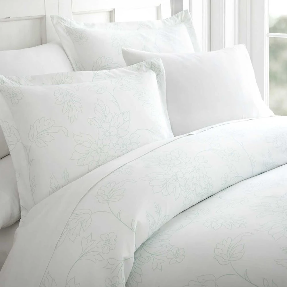 Duvet Cover Sets - Aqua Floral Pattern King 3 Piece 1