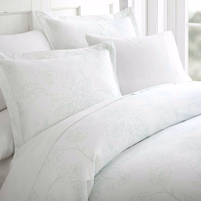 Duvet Cover Sets - Aqua Floral Pattern King 3 Piece