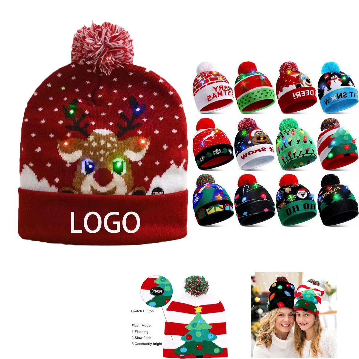 LED Winter Warm Christmas Theme Knitted Hat 1