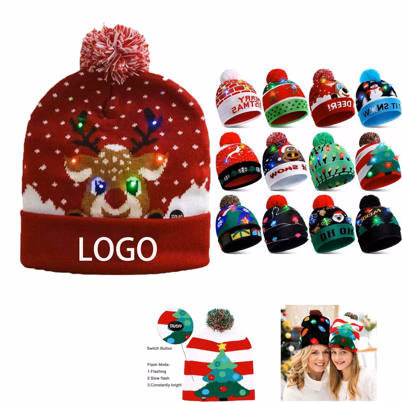 LED Winter Warm Christmas Theme Knitted Hat