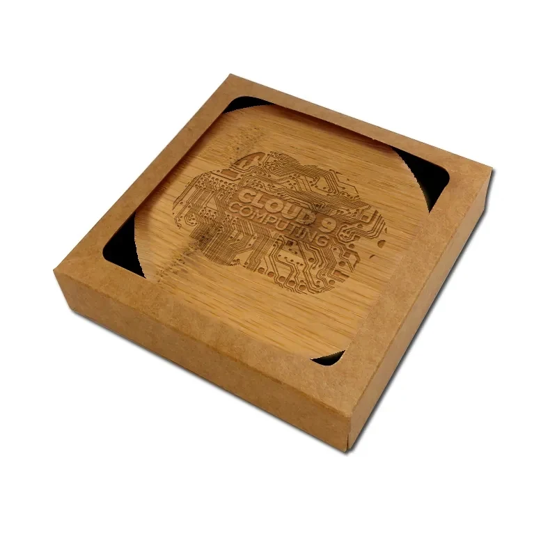 Laser Etched Bamboo Wood Coaster Set of 4 1