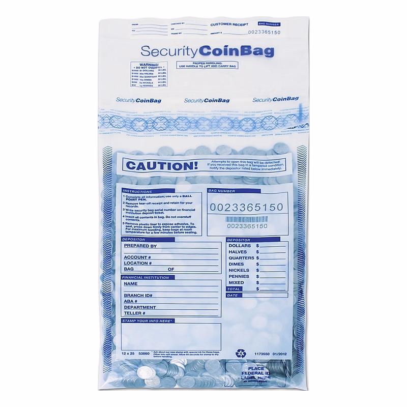 Deposit Bag, Heavy Duty Coin, Clear, Large