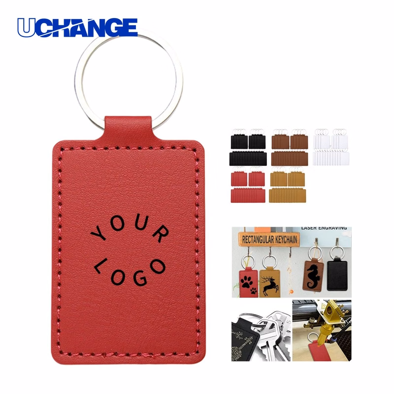 PU Leather Key Chain Ring Keychain with Laser Engraved Logo
