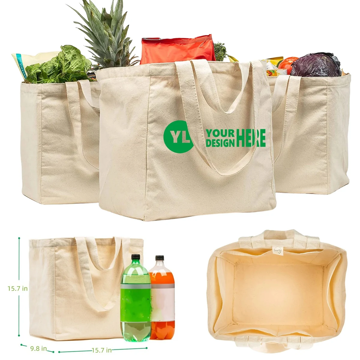 Canvas Grocery Bag, custom tote bag with logo imprint 1