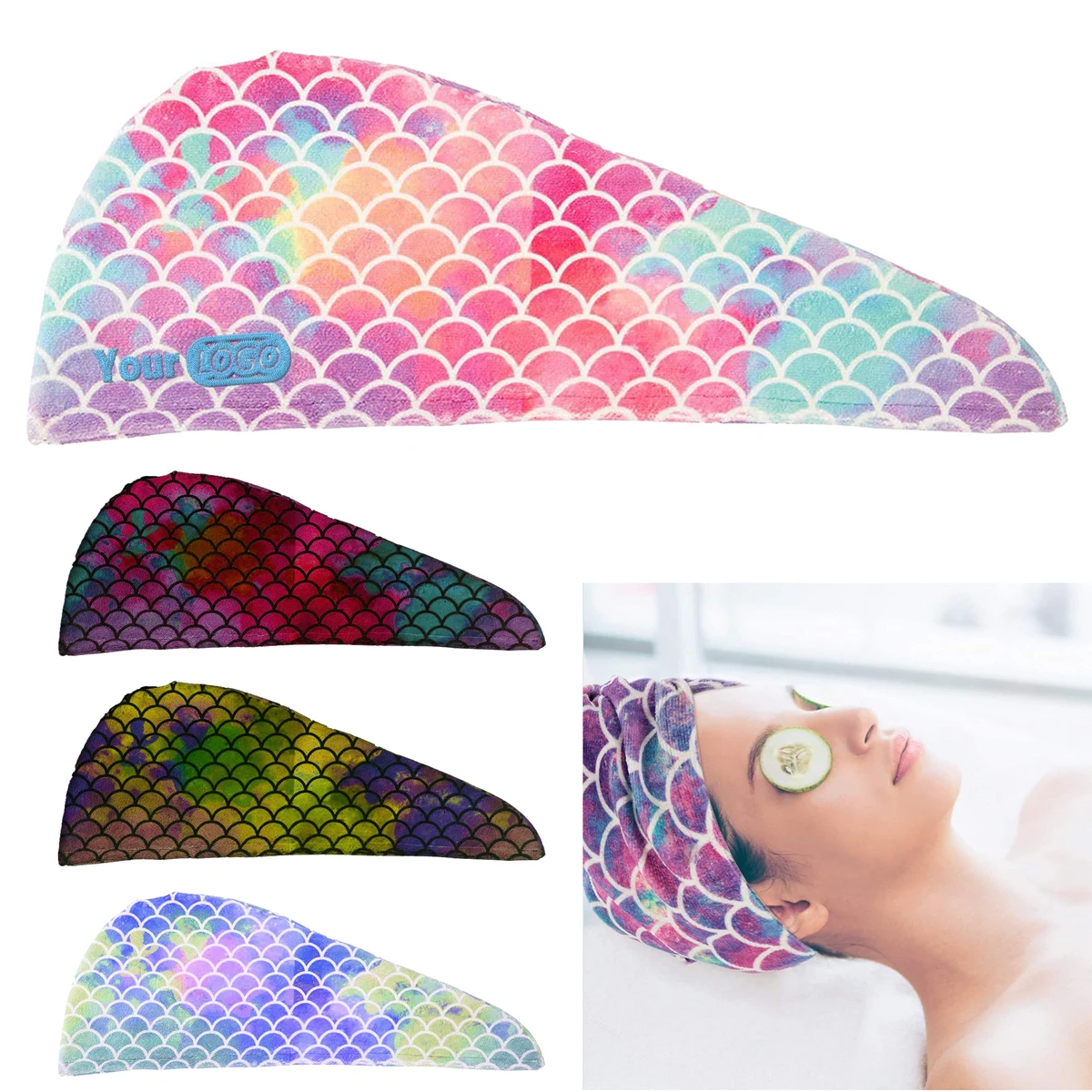 High-Quality Microfiber Material Colorful Microfiber Hair Wrap With Mermaid Design 1