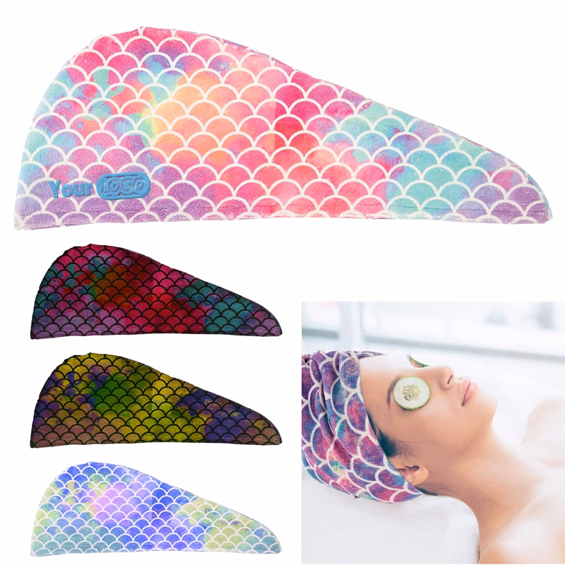 High-Quality Microfiber Material Colorful Microfiber Hair Wrap With Mermaid Design