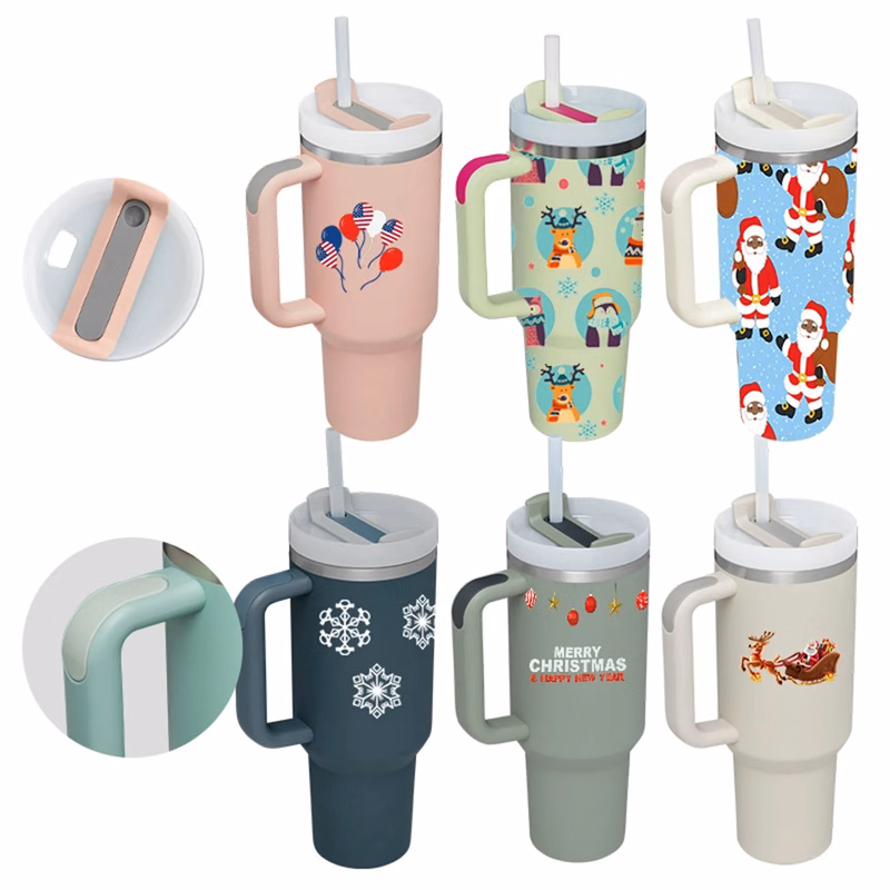 40 Oz Full Color Printed Vacuum Tumbler with Handle & Straw