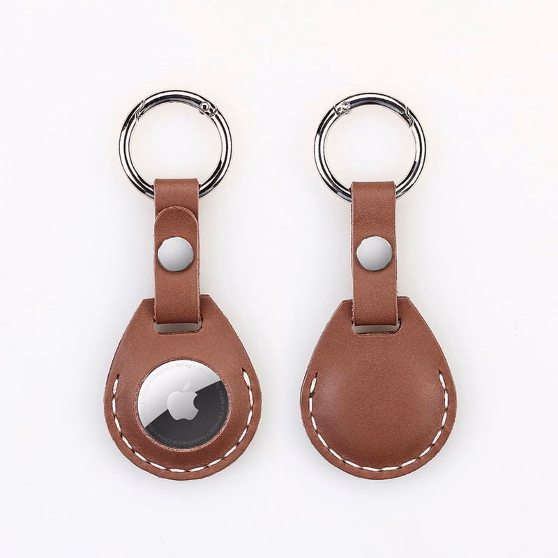 Leather AirTag Holder w/ Belt Closure & Keyring Custom Logo