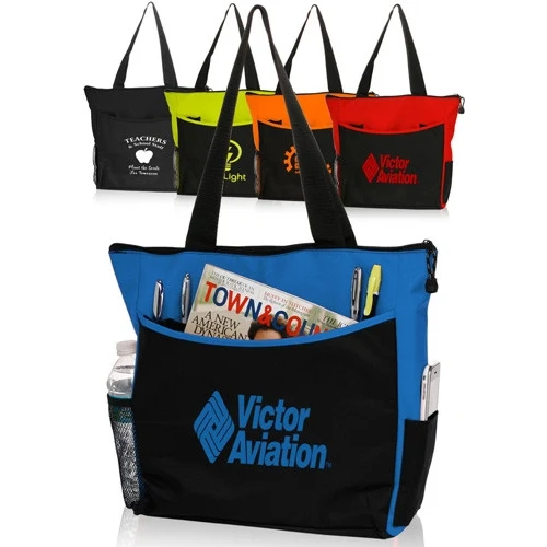 Polyester Tote Bag - 17" W x 14" H, custom tote bag with logo imprint 1