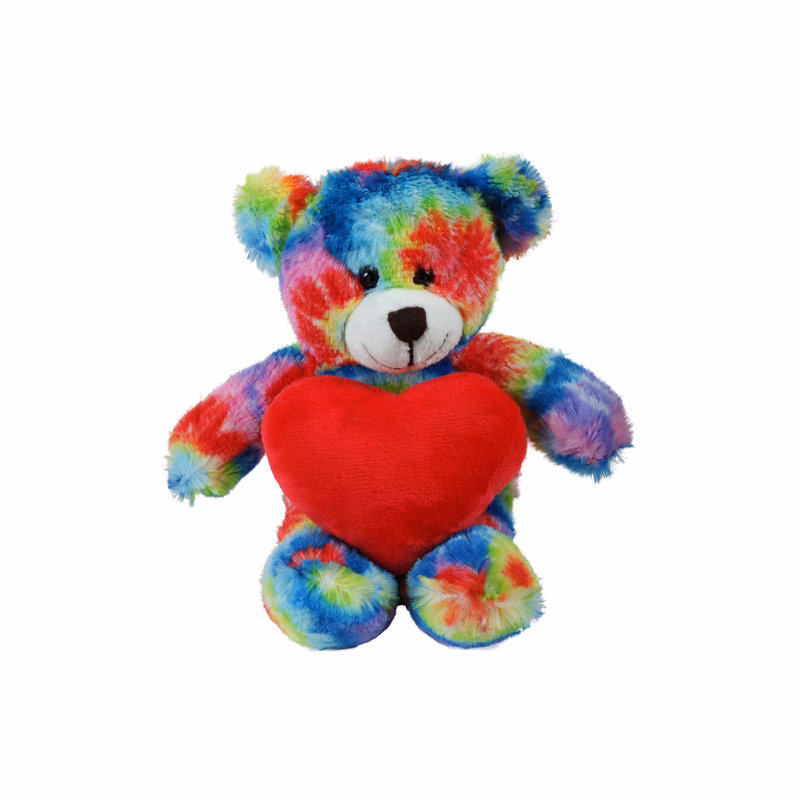 soft plush Tie Dye Bear with heart