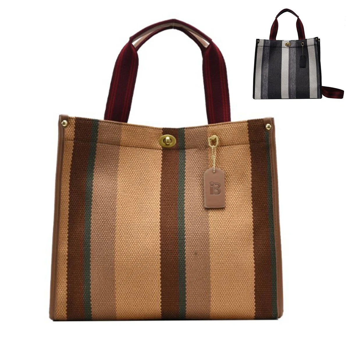 Canvas Tote Bag Vintage Stripe Customized for Women, custom tote bag with logo imprint 1