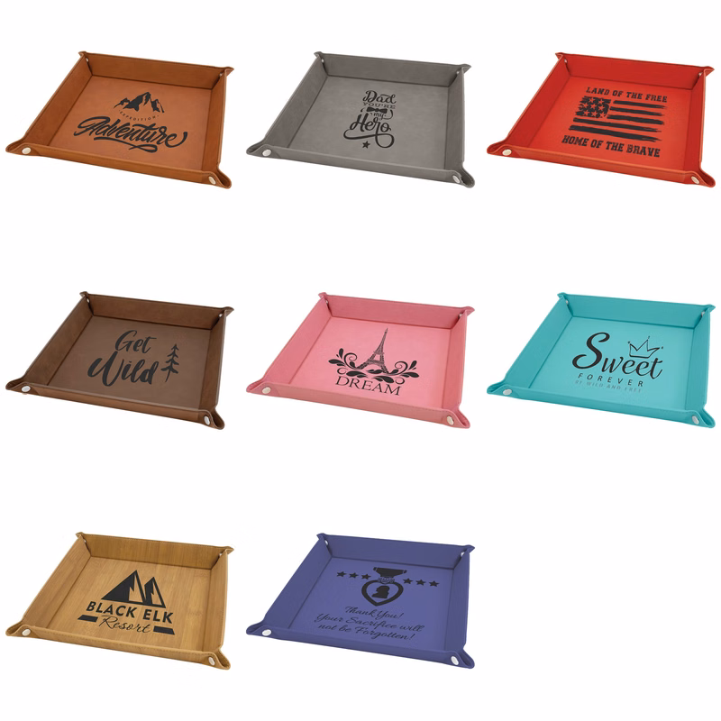 9" x 9" Laserable Leatherette Snap Up Tray