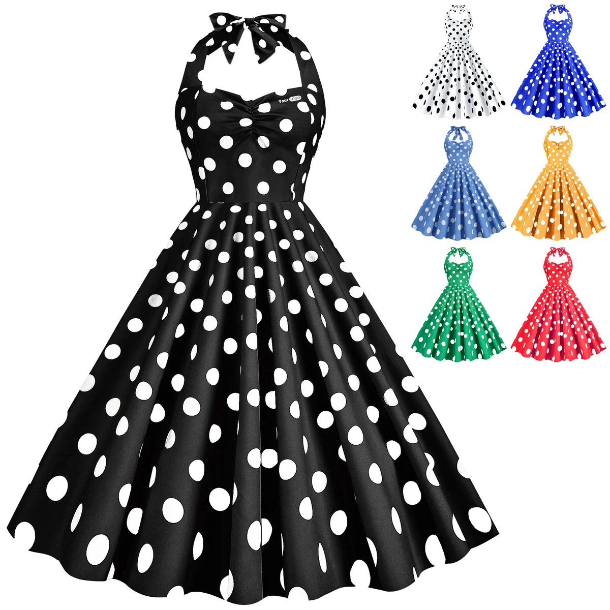 Polyester Retro Polka Dot Strapless Dress 1