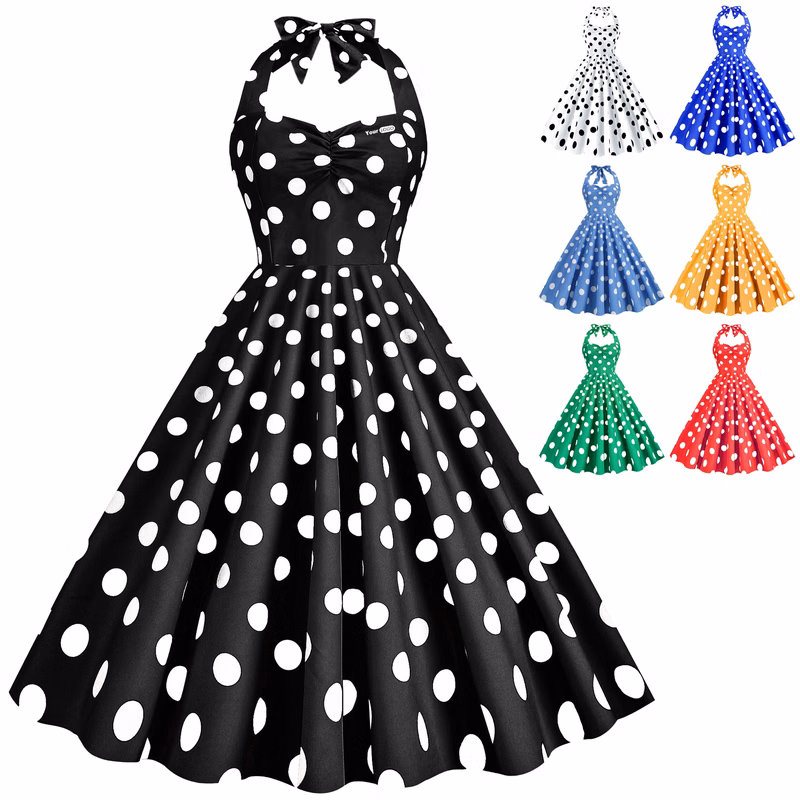 Polyester Retro Polka Dot Strapless Dress