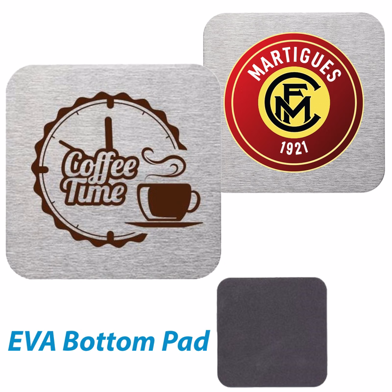 Stainless Steel Square Coasters w/Custom Logo & Cork Backing