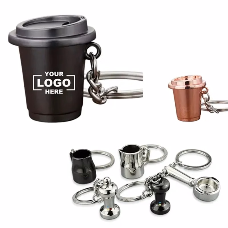 Coffee Cup Utensil Metal Keychain