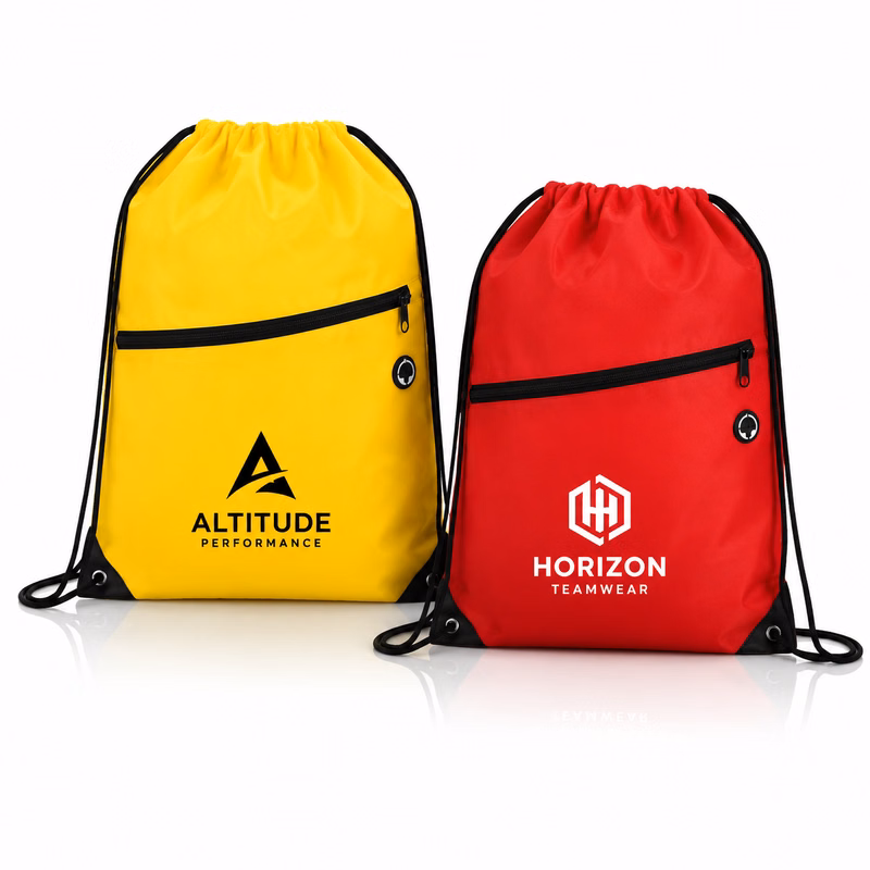 Drawstring Backpack With Front Zipper Pocket ( 13.5" X 18" )