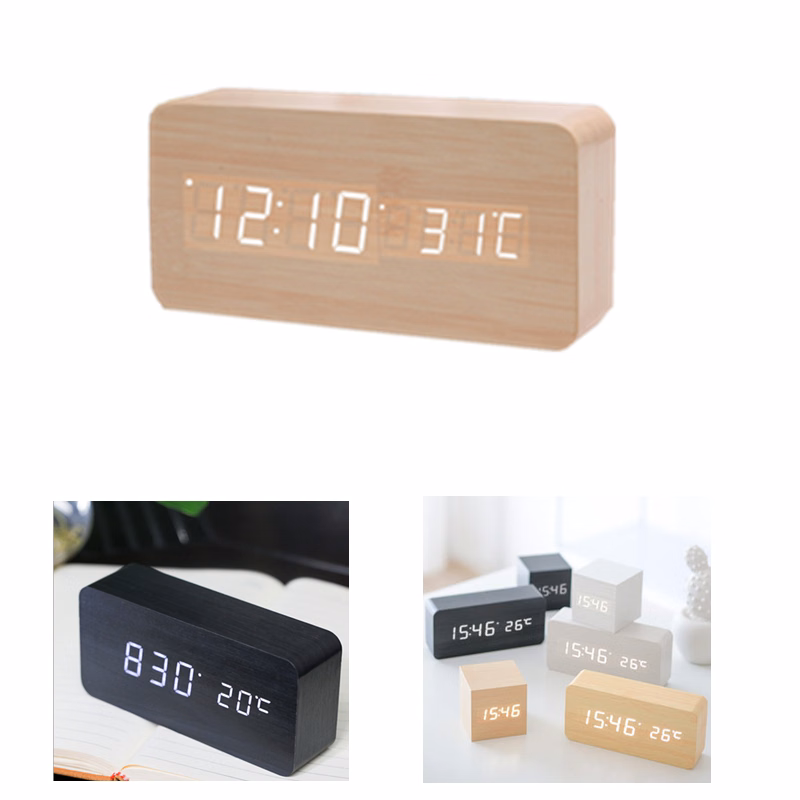 Wooden Digital Alarm Clock Multi-Functional LED Smart Alarm