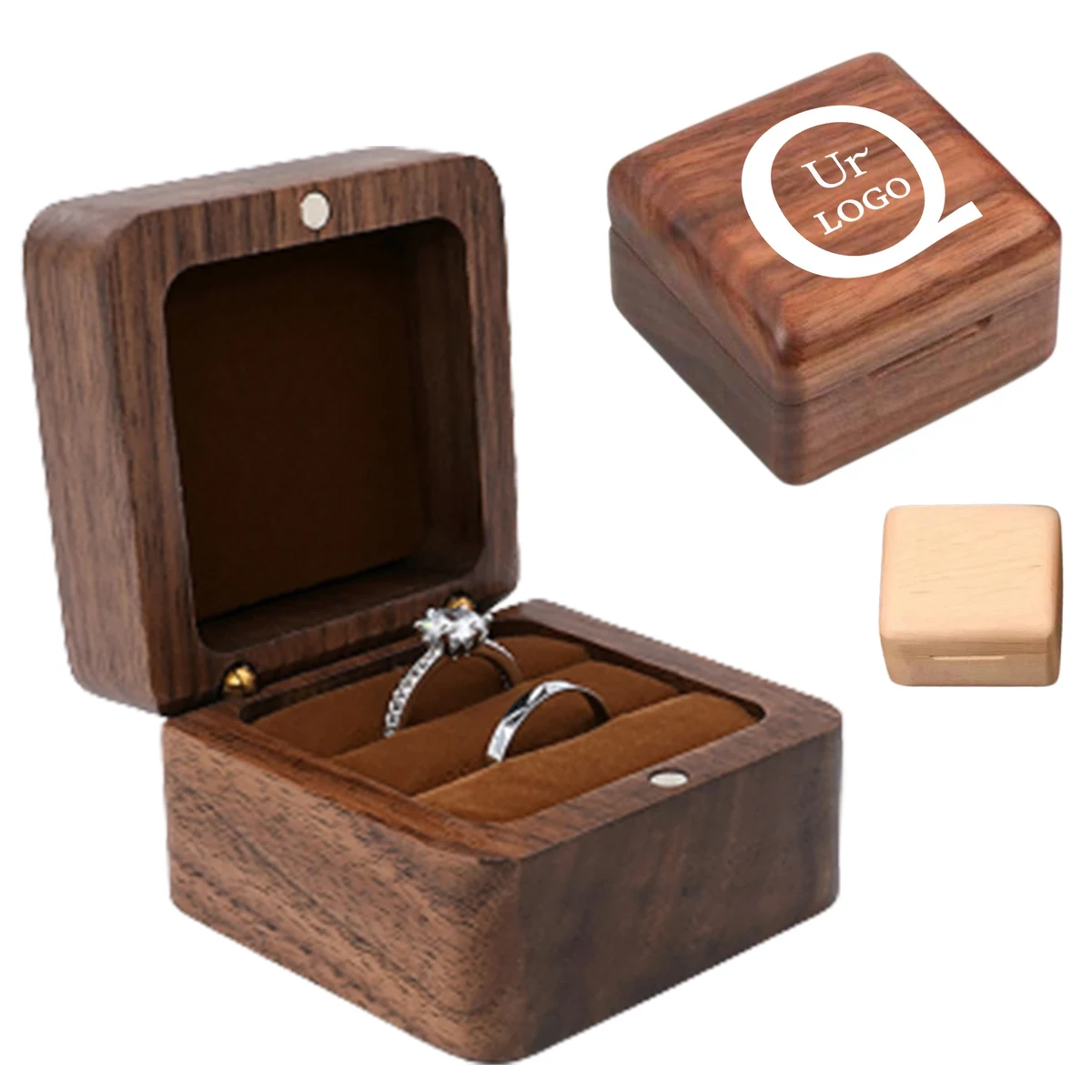 2.36 X 2.36 X 1.57 Inch Flip-Top Wooden Ring Case 1