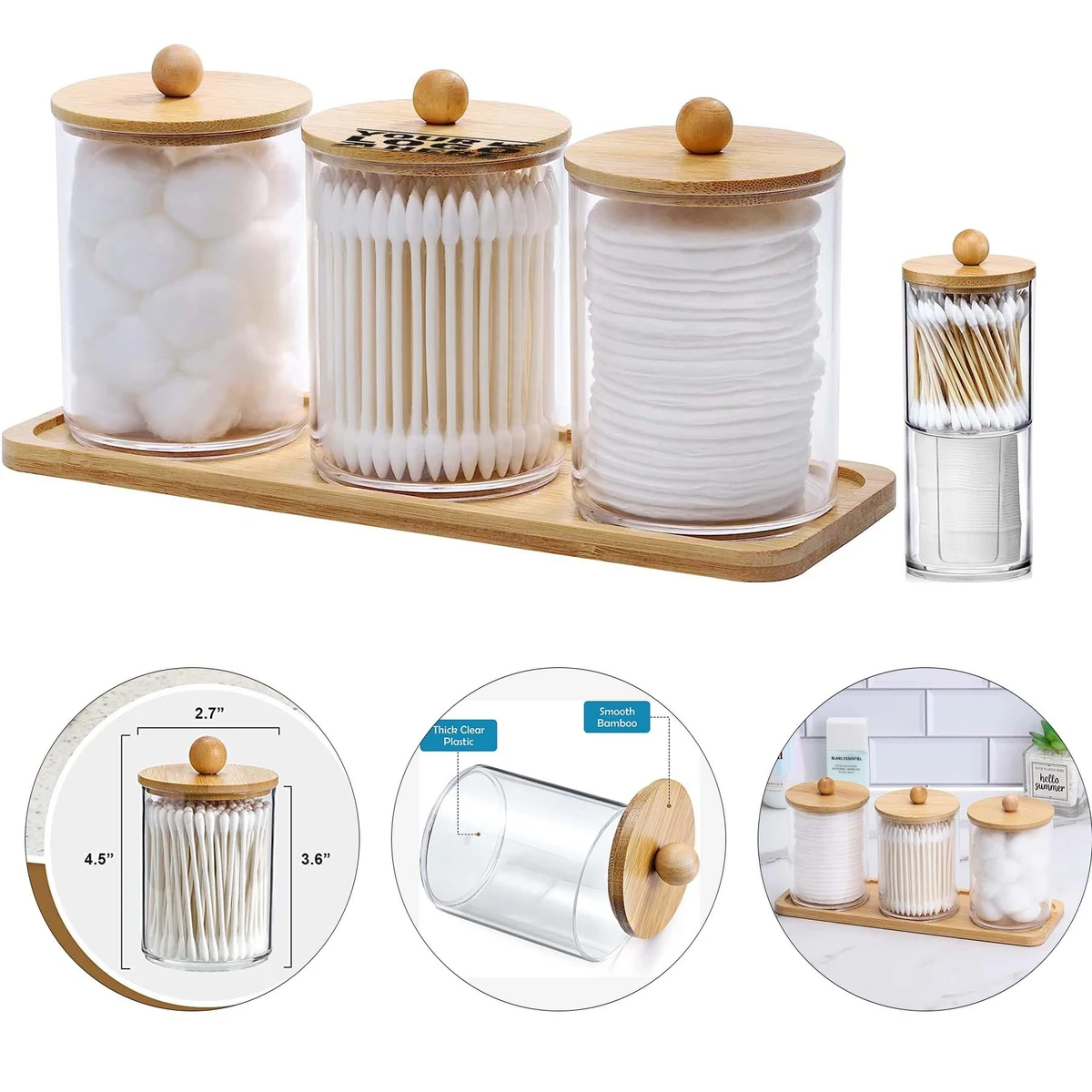 10 Oz Cotton Swab Ball Pad Holder with Vanity Tray 1