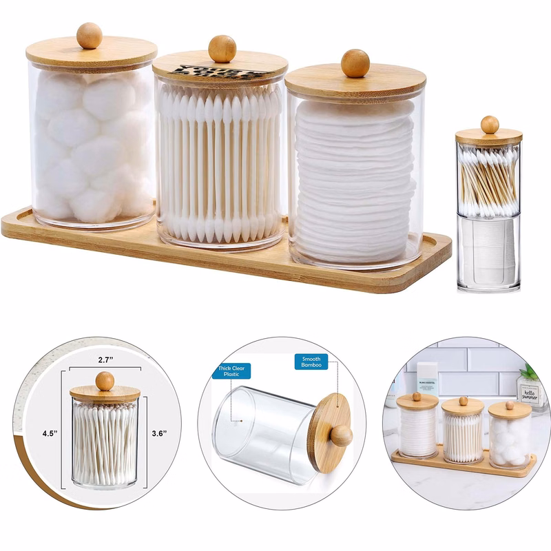 10 Oz Cotton Swab Ball Pad Holder with Vanity Tray