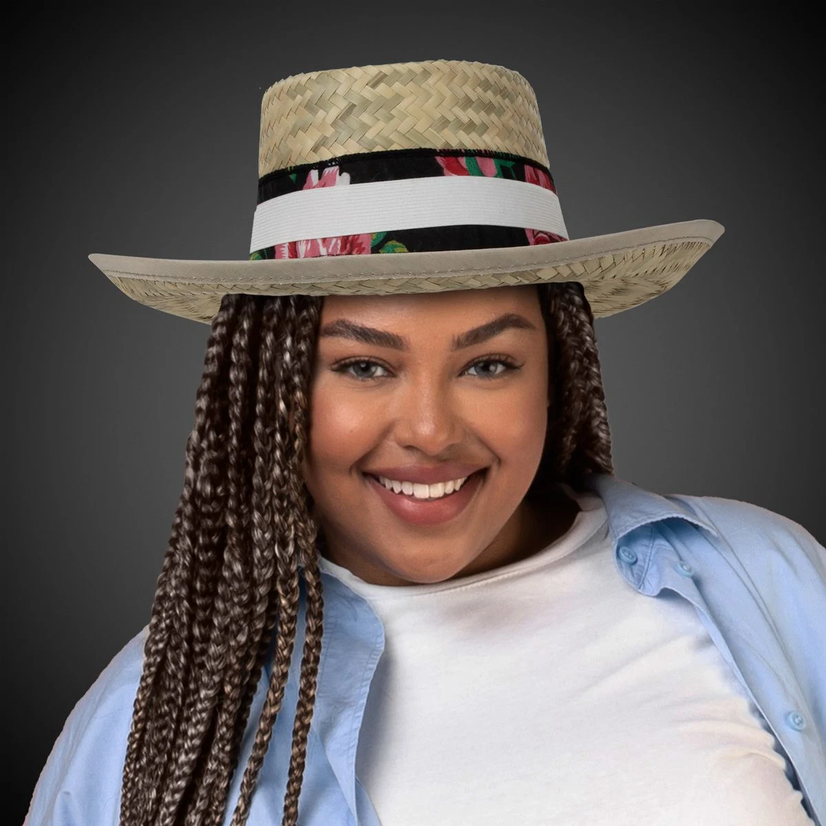 Straw Gambler Hat(with white band) 1