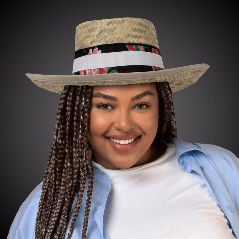 Straw Gambler Hat(with white band)