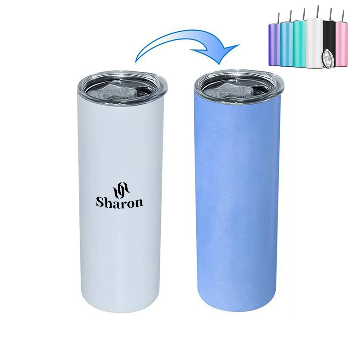 20 Oz Color Changing Slim Insulated Travel Tumbler W/ Lid 1
