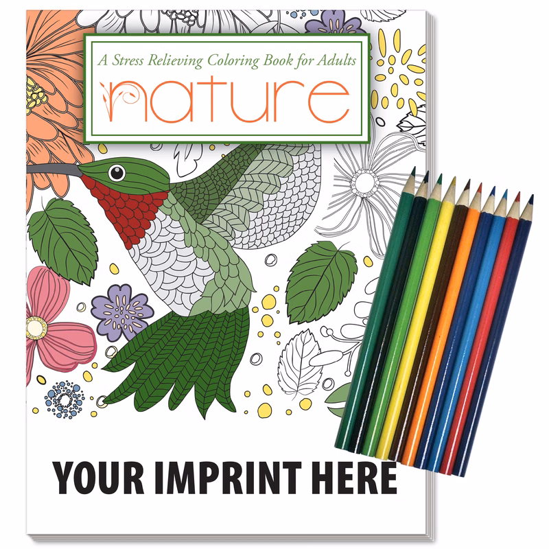 ADULT COLORING RELAX PACK - Nature, Stress Relieving Coloring Book with Colored Pencils Set