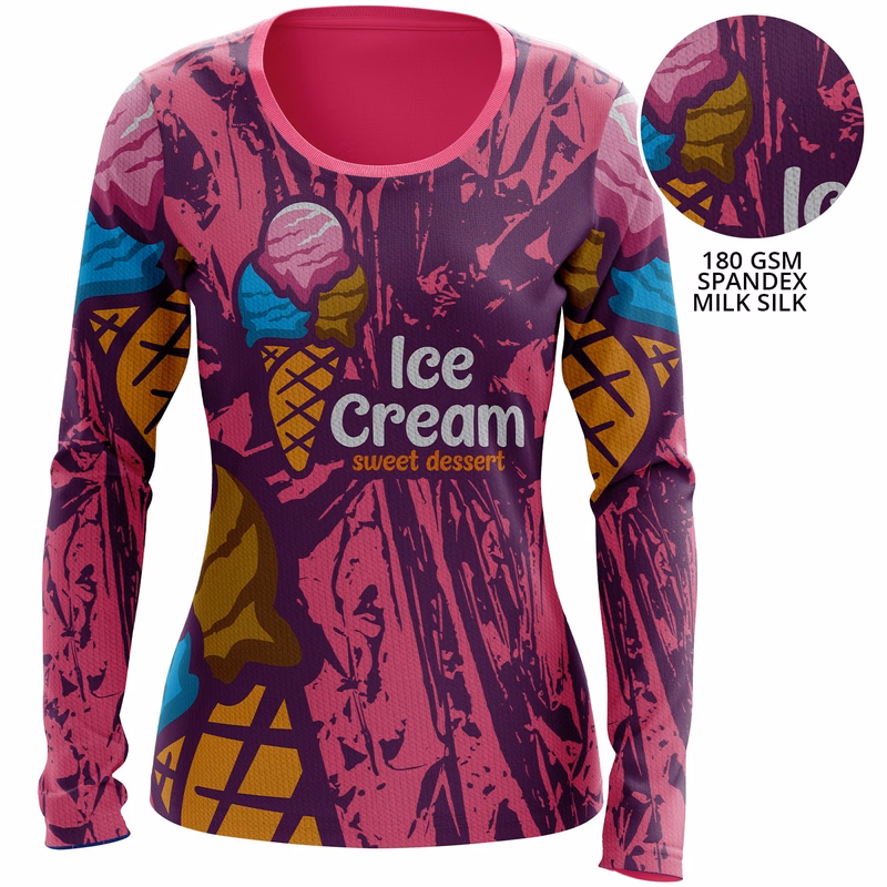Women's 180 GSM Spandex Milk Silk Sublimation Performance Long Sleeve T-shirt