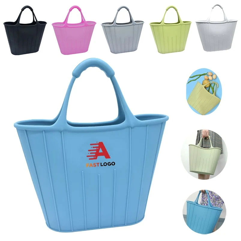 Silicone Rubber Beach Tote Handle Bag, custom tote bag with logo imprint 1
