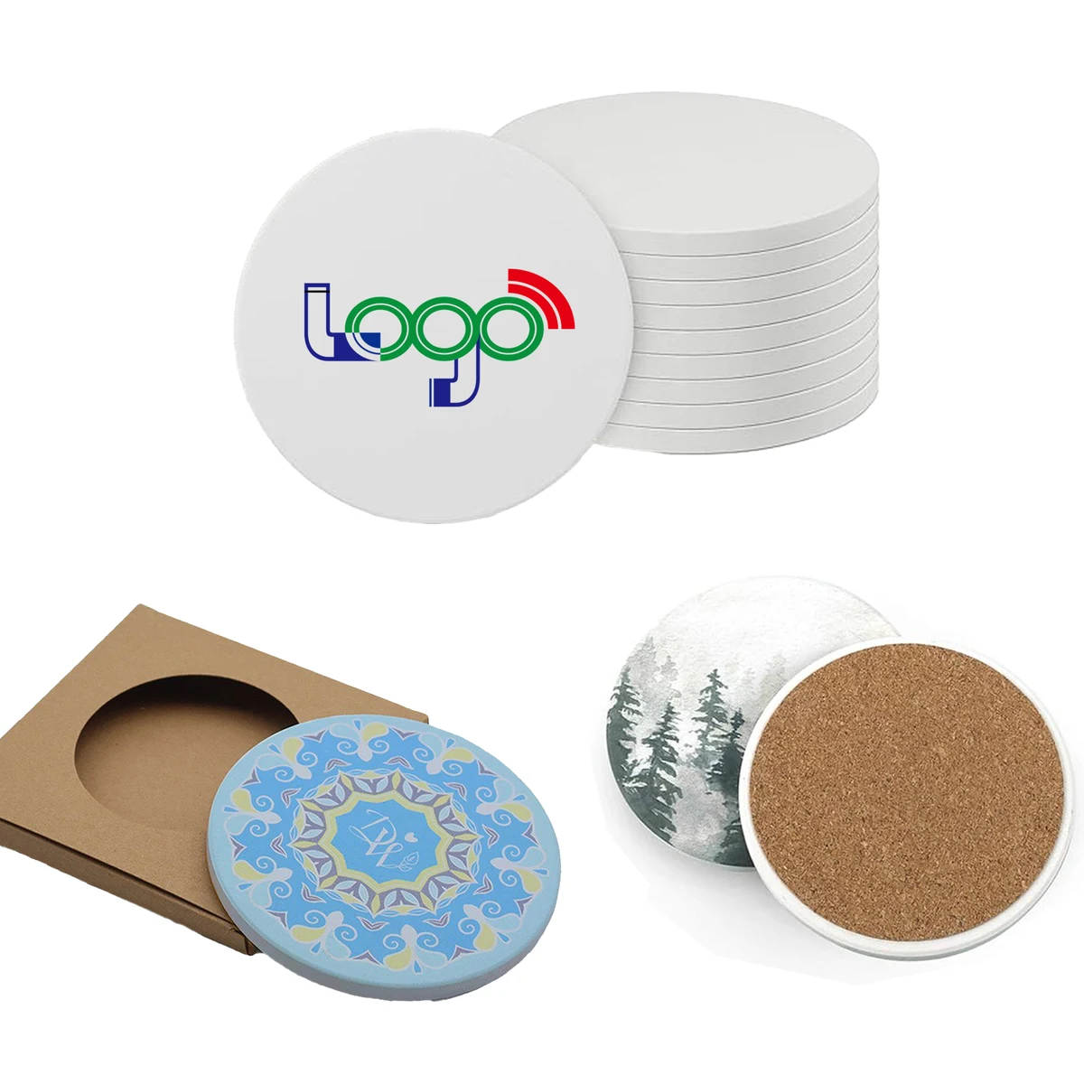 Custom Round Ceramic Drink Coaster with Cork Backing 1
