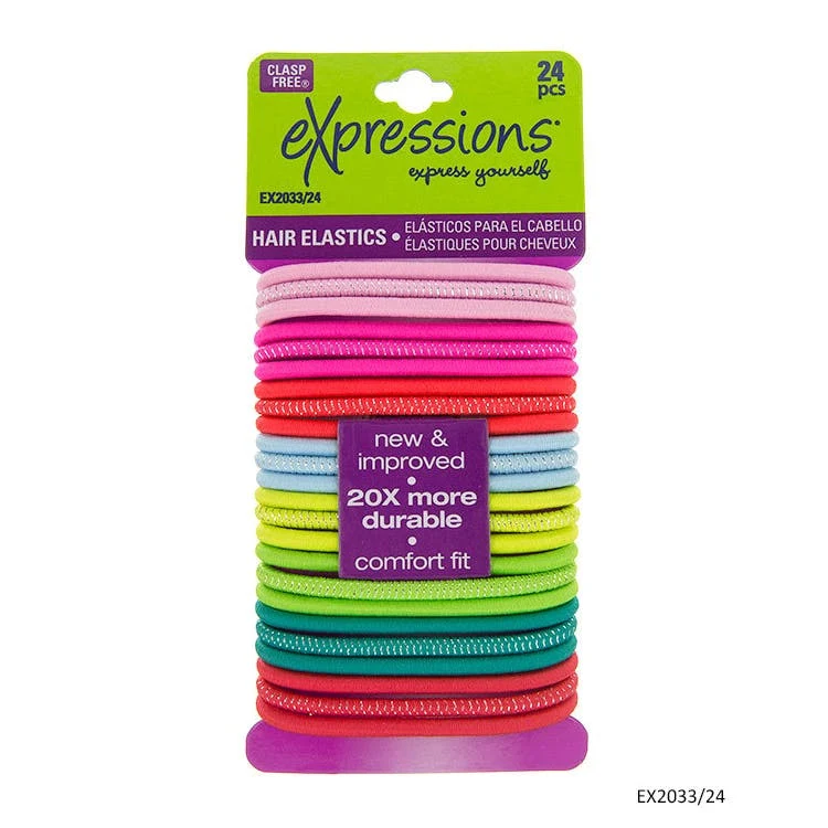Hair Elastics - 24 Pack Assorted Bright Colors 1