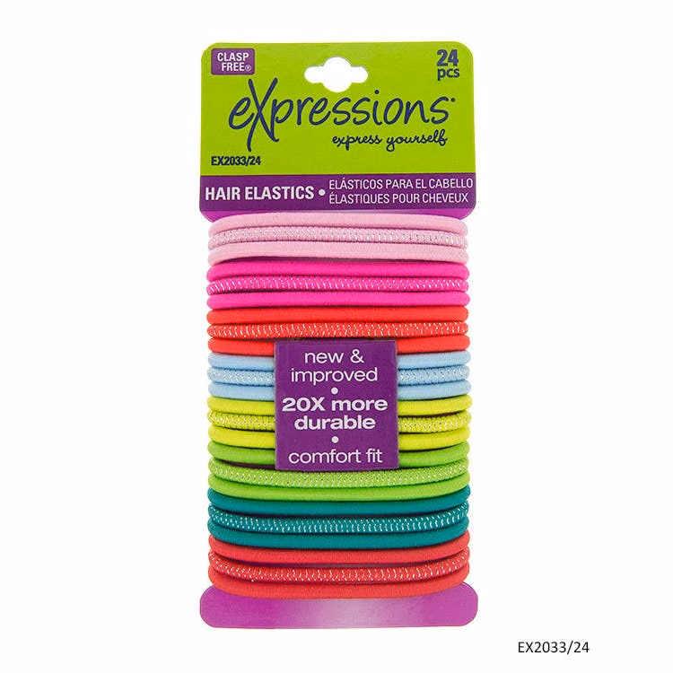 Hair Elastics - 24 Pack Assorted Bright Colors